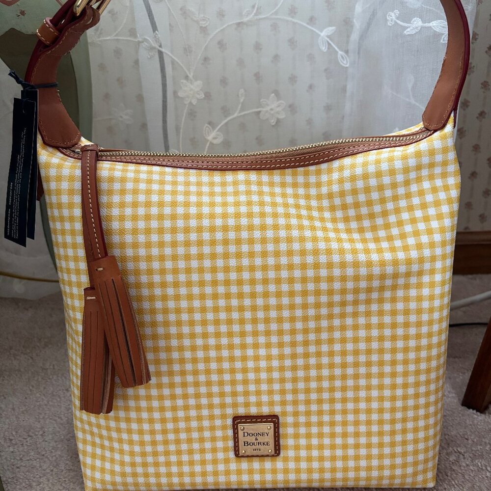 Dooney & Bourke Gingham Paige Sac Shoulder Bag Yellow/White NWT